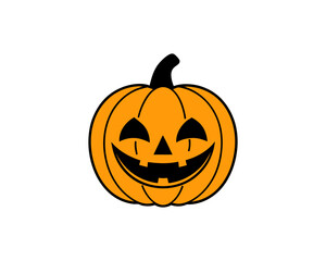 Halloween Pumpkin Clipart – Cute Jack-o'-Lantern Vector Illustration with Smiling Face on White Background.