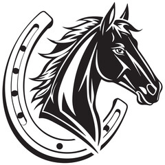 Black Horse Head with Horseshoe Graphic