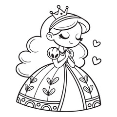 Cute Princess Coloring Page Outline