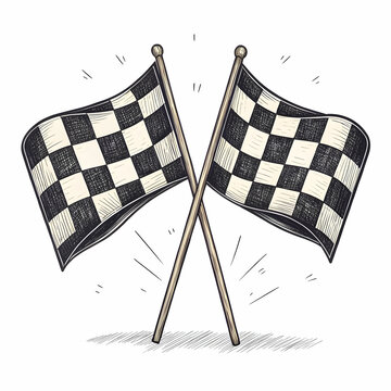 recommend clip art: Classic hand drawn checkered flags on white background