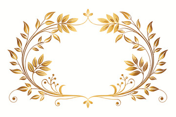 Vector Golden Floral Line Frame, Luxury Leaves Plant Border. Wedding Elegant Card, Nature Royal Garden Drawing. Vintage Blossom Decor.