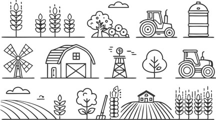 Obraz premium Farmer icons set. Outline set of farmer vector icons for web design isolated on a seamless vector doodle illustration in black and white background