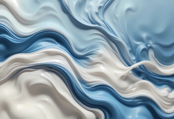 Flowing Marble Waves in Blue and Cream Harmony Digital Illustration