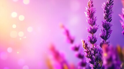 Lavender blooms stand tall with vibrant purple color against a blurred bokeh background!