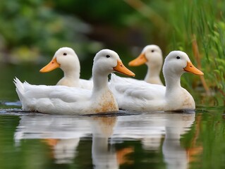 Obraz premium Serene ducks glide on pond water