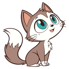 Adorable Cartoon Husky Puppy Sitting and Looking Up