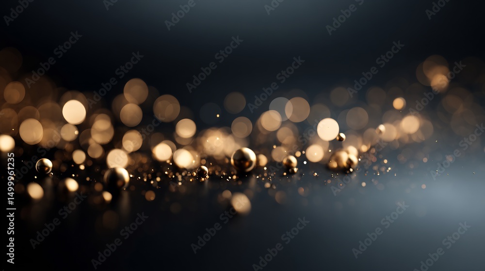 Poster elegant bokeh background with golden spheres and sparkling light particles, a modern backdrop