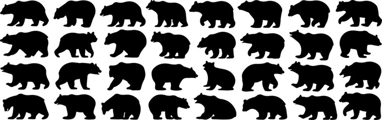 Bear set bundle silhouette and line art vector illustration