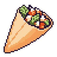 Fototapeta premium pixel art taco with colorful ingredients, digital pixelated food illustration