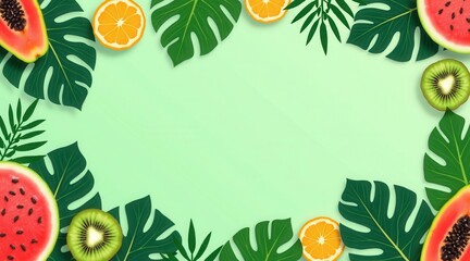 Fototapeta premium Tropical Fruit and Leaves Frame