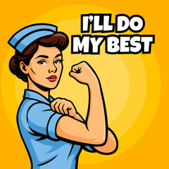 strong nurse drawing vector  character