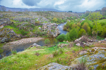 Fototapeta premium Aravalle river meander close to Retuerta, Avila