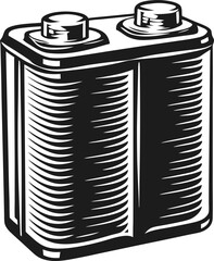 Vintage battery sketch black and white retro power illustration, industrial design concept