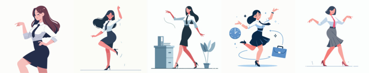 dancing female secretary character vector