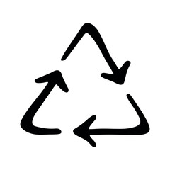 Hand drawn recycle arrow icon Recycling resources symbol Reuse of materials, zero waste, green environment, saving the planet