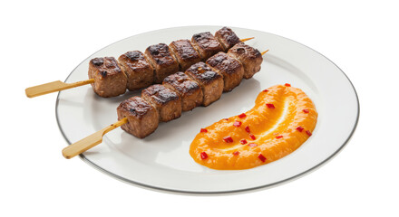 Isolated Grilled Meat Skewers with Sauce