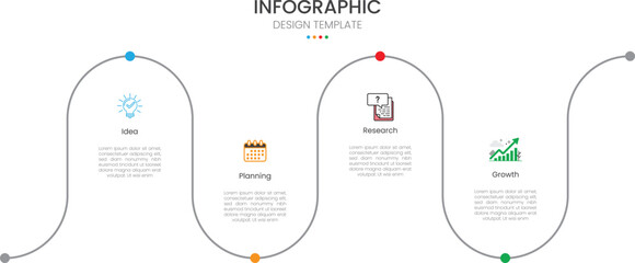 Business infographic design template with 4 steps or options. Ideal for workflow layouts, annual reports, diagrams, and web design