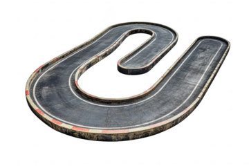 Grungy go kart track section isolated on a transparent background