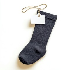 Gray sock with tag mockup on white background