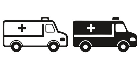 Ambulance car vector illustration: emergency medical transport vehicle icon set design
