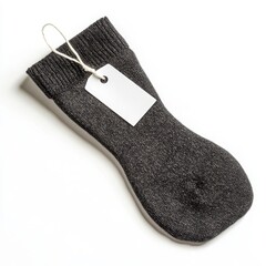 Gray sock with tag isolated on white background