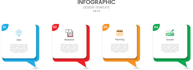 Business infographic design template with 4 steps or options. Ideal for workflow layouts, annual reports, diagrams, and web design