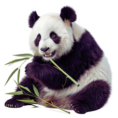 Cute Panda Holding Bamboo Branch - PNG
