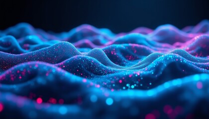 Obraz premium Flowing Binary Particles, Ethereal Glows, Cyan Violet Blue, Abstract Digital Stream