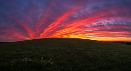 Obraz premium Sunset Sky Over Green Hill