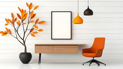 A modern minimalist home study with vintage inspired decor