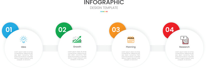 Business infographic design template with 4 steps or options. Ideal for workflow layouts, annual reports, diagrams, and web design