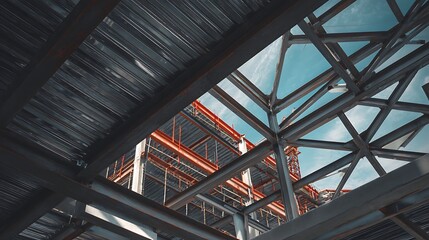 Structure of steel for building under construction, industry factory concept