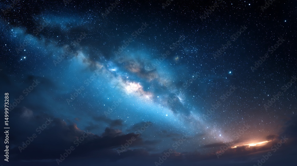 Poster milky way galaxy with star and space dust in the universe and deep planet night sky background