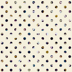 Pattern with colorful textured polka dots. Endless texture on butter color background.