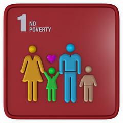 No Poverty 3D Icon where a Happy Family is holding hands each other with love. Sustainable Development global goals concept for Non-Profit organizations & Education program. High quality 3D render.