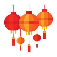 Chinese New Year Red and Orange Lanterns Festive Decoration