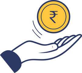 hand catching rupee coin icon on white background