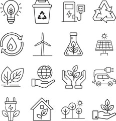 Fototapeta premium Sustainability Icons Set with Renewable Energy and Eco-Friendly Symbols for Graphic Design