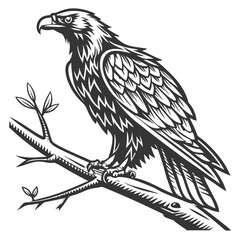 Majestic Eagle Perched on Branch Vintage Illustration