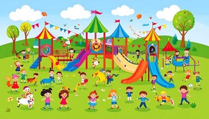 Obraz premium Kids playing in colorful playground.