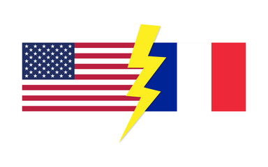 USA france trade war concept with two country map, Trade war between USA and france