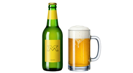Isolated Beer Bottle and Mug
