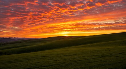Fototapeta premium Sunset Over Green Hills