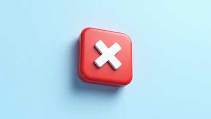 Obraz premium Red square button with a white cross symbol.