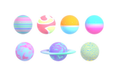 キャンディみたいなカラフルな惑星風３DCG背景透過画像