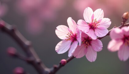 Delicate pink sakura blossoms, soft petals, intricate branch details, soft pink, springtime, cherry blossom