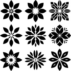 Collection of Abstract Floral Icons in Black and White