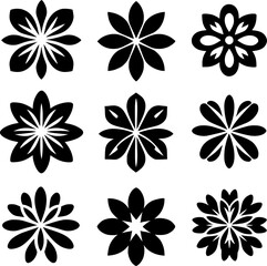 Collection of Abstract Floral Icons in Black and White