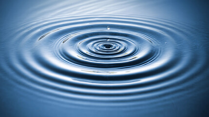 Concentric Water Ripples Expanding Outward from Central Droplet Impact in Clear Blue Water Surface