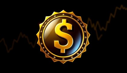 Naklejka premium Glossy golden dollar sign badge with finance-themed vector graphics, clipart, gold